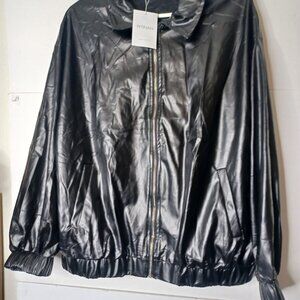 PITINAN Pleather Jacket Women Faux Leather Shacket Casual Long Sleeve Zip Up XL